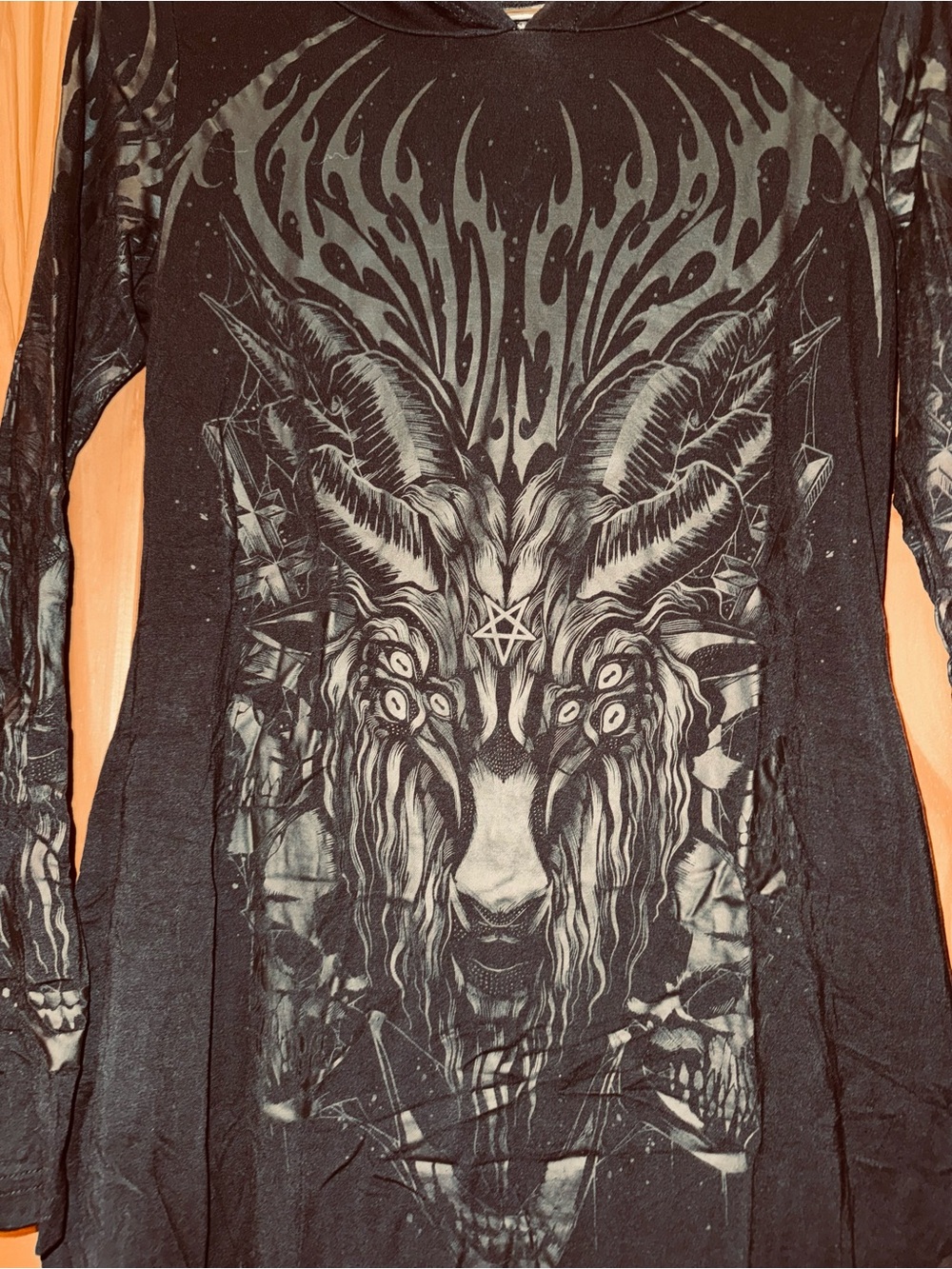 Killstar Black and Gray Demon Goat Long Sleeve Dress
